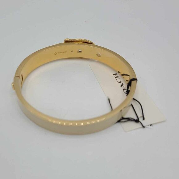 Coach Buckle Gold White Enamel Hinge Bangle Bracelet NWT!  NEW! - Picture 2 of 10